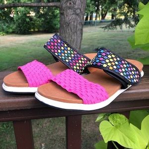 🌸 Bernie Mev Colorful 2 Strap Woven Slide 🌸